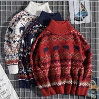 Pull Homme Fashion Noel Motif renne Col cheminee 